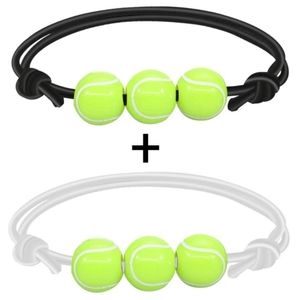 2 Tennisball Bracelets Adjustable Bead Charms Friendship Couples Black White